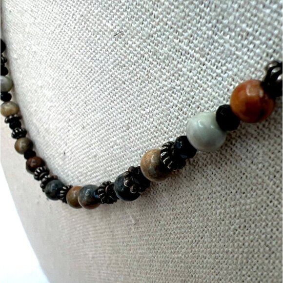 Handcrafted Beaded Necklace With Earth Tone Gemstones & Metal Spacers.   B88 - Picture 4 of 9